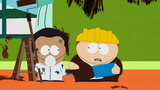 Cartman instructing Felipe on where to deploy the poop.