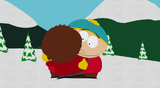 Cartman hugging Clyde in "Cartman's Silly Hate Crime 2000".