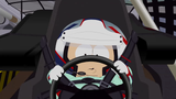 Cartman driving in the Vagisil car for his second NASCAR attempt.