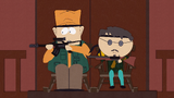 Jimbo and Ned armed with weapons in "Chef Goes Nanners".