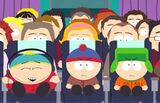 Cartman possessed by Kenny's spirit laughing at a Rob Schneider movie in "The Biggest Douche in the Universe".