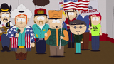 Jimbo and Ned with the pro-war people in "I'm a Little Bit Country".