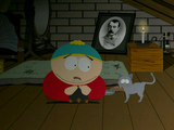 Mr. Kitty hiding inside Cartman's attic.