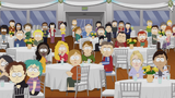 An adult Kevin in South Park: Post Covid at Kenny's wake, sitting next to Karen.