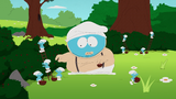 Eric Cartman picking Smurf-berries with the other Smurfs in "Dances with Smurfs".