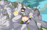 Cartman on a cliff with Tolkien and Butters in "Christian Rock Hard".