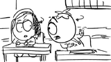 The storyboard from this classroom scene. The arrows usually indicate movement.