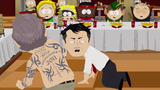 Bill Gates' back covered in tattoos in the episode "Titties and Dragons".