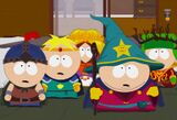 Cartman with the others, looking up at Clyde's fortress.