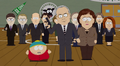 Cartman explicándole todo al presidente Wulff y Merkel