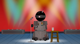 Funnybot doing his stand-up routine.