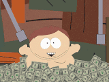 Cartman bathing in money in "Probably".