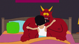 Chris and Satan in bed.