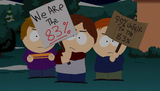 Stephen and his friends protesting the 99% as the 83% in "1%".