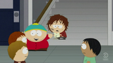 Cartman happy that Jacob Hallery is the poorest kid.