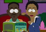 Will Smith and his wife looking at an advertisement for real estate in South Park.