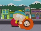 Cartman trying to stop Kenny after his first cheesing, seen in "Major Boobage".